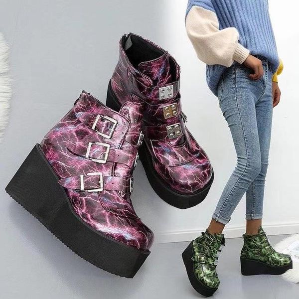 

boots sole slope heel fashion and shoes 2021 style women's thick, Black