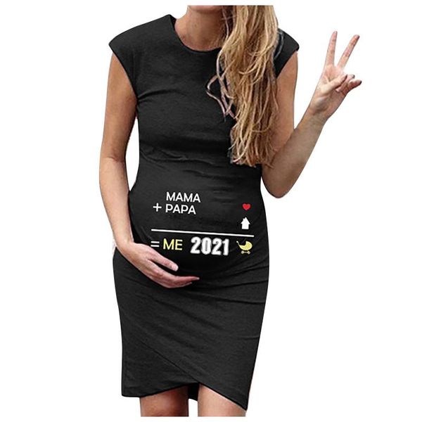 

maternity dresses solid print pregnant women summer sleeveless bodycon dress round neck vestidos premama embarazadas, White