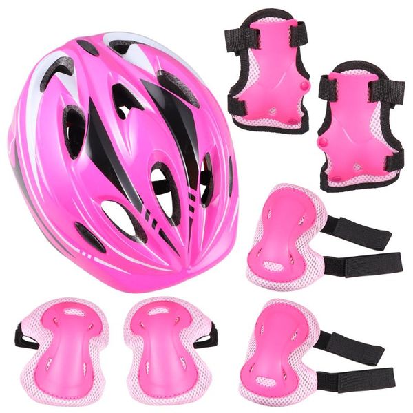 

set of 7pcs kids roller skating protective gear professional absorbent outdoor elbow pads wrist guards knee &, Black;gray