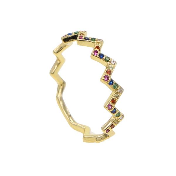 

wedding rings fashion gold filled paved multi color rainbow cz stack wave finger for party gift 2021 arrived fine jewelry, Slivery;golden