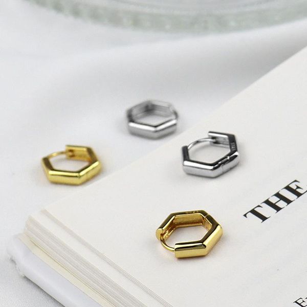 

hoop & huggie yaologe 925 sterling silver korean hexagon earrings female simple light elegant exquisite jewelry accessories, Golden;silver