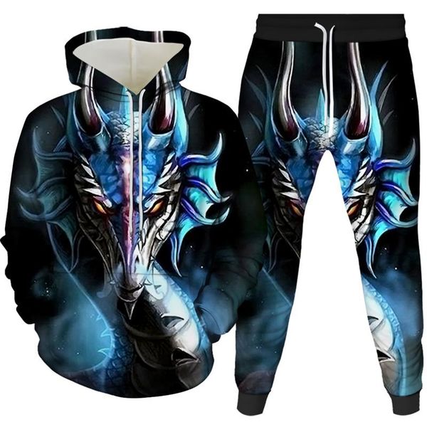 

men's tracksuits 3d ice dragon printed hoodies streetwear men&women sweatshirt hoody casual hip hop pullovers, Gray