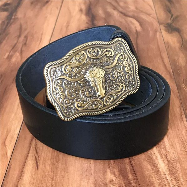 

super thick genuine leather brass bull belt buckles luxury jeans men ceinture homme male wide mbt0537 belts, Black;brown