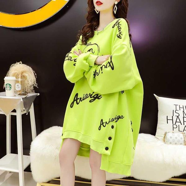 

women's hoodies & sweatshirts korean version loose long round collar letter printing hoodie female irregular cartoon monster lovely lar, Black