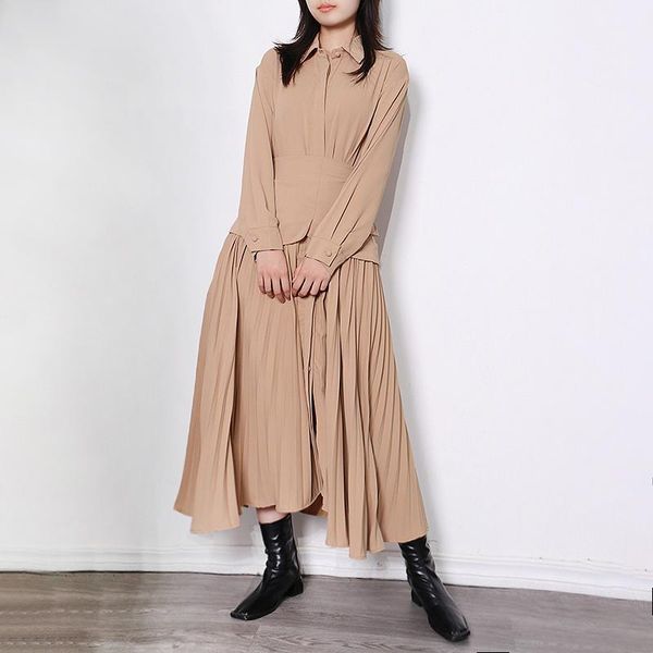 

casual dresses white lace up bowknot shirt dress for women lapel long sleeve pleated maxi female 2021 spring fashion style, Black;gray
