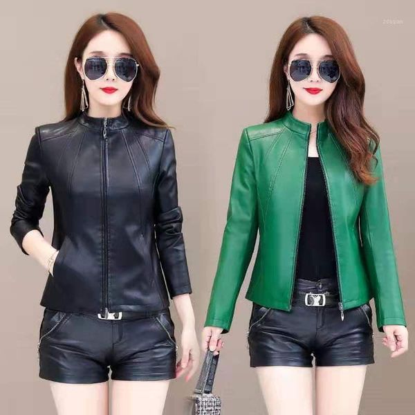 

women's leather & faux 2021 autumn women loose silm vintage motorcycle biker coat short pu female punk streetwear jacket a145, Black