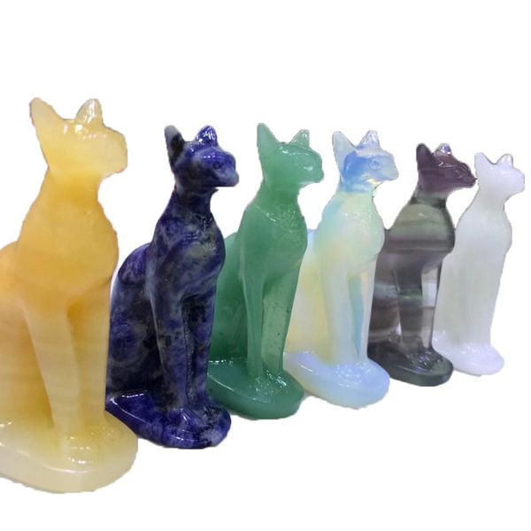 

decorative objects & figurines natural quartz carving cute cat statue fluorite z opal mineral reiki stones healing crystal gem home deco