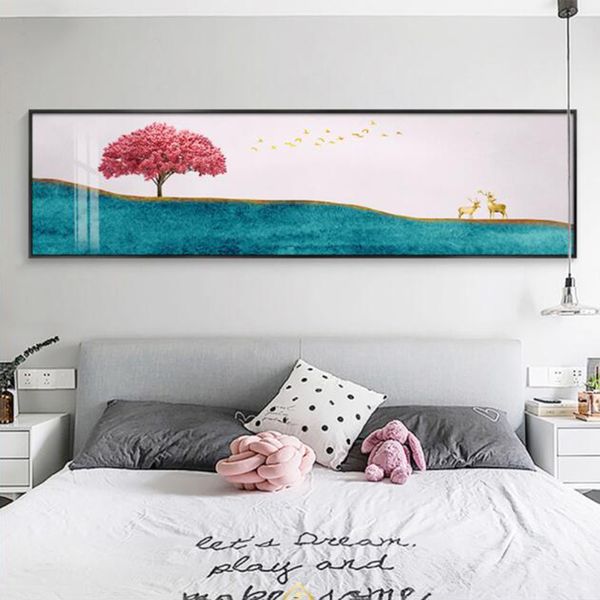 Einfache abstrakte Baum Hirsch Gemälde Landschaft Poster nordischen Stil Leinwand Drucke Wand Kunst Bilder für Wohnzimmer Home Decor