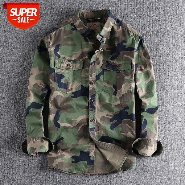

khaki washed camouflage american tooling long-sleeved shirt men's double pockets wild casual military youth #hn5i, White;black
