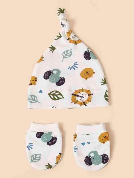 

baby cartoon graphic hat & 1pair gloves she01, Yellow