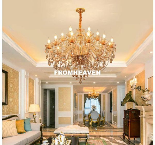 

modern golden k9 crystal chandelier lustre chandeliers e14 led light lustres de cristal villa amber lamp