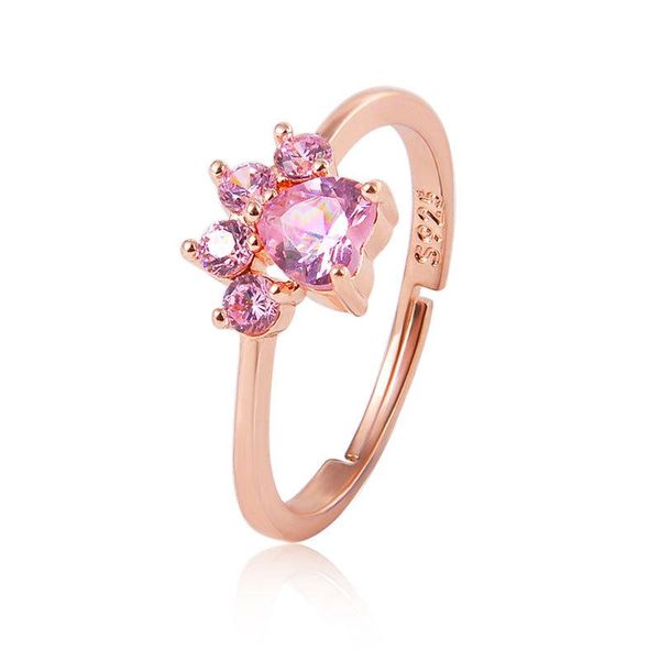 

cluster rings cute cartoon opening adjustable cat footprint zircon ring female electroplated environmentally friendly, Golden;silver