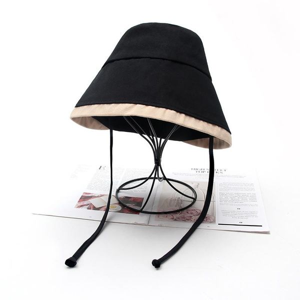 

wide brim hats tether solid bucket for women spring black pink summer sun panama caps fishing cotton fashion fisherman's hat, Blue;gray