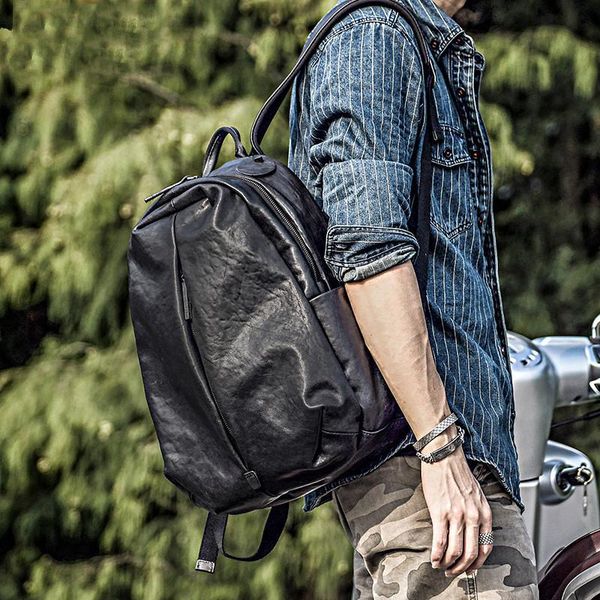 

backpack fashion casual genuine leather men's black outdoor travel natural real cowhide designer anti-theft lapbagpack