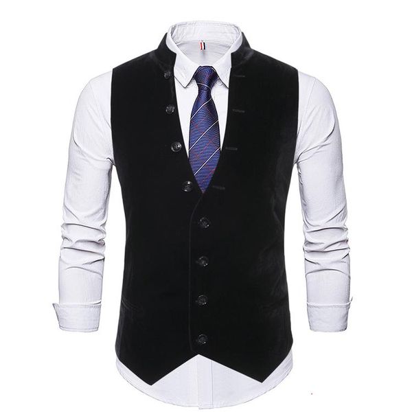 

men's vests casual stand collar single breasted suit vest, Black;white
