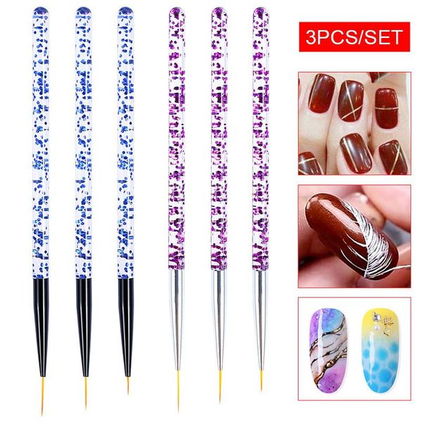 

nail brushes 3pcs art pen dotting painting drawing uv gel liner polish brush tool set manicure ultra-thin line, Yellow