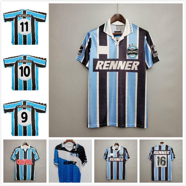 

1995 1996 2000 2001 retro gremio soccer jerseys custom any name number 00 01 gremio home blue white football shirt camisetas de futbol, Black;yellow
