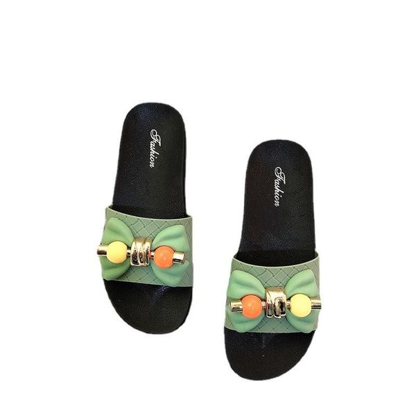

summer fashion bowknot women's sandals thick-soled flat heel comfortable casual womans shoes slippers, Black