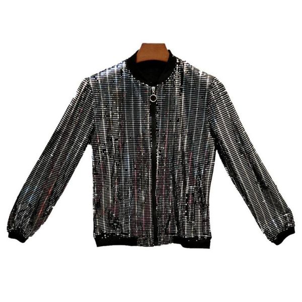 

men's jackets personality fashion clothing shiny sequins long sleeve zip pocket nightclub hair stylist social trend, Black;brown