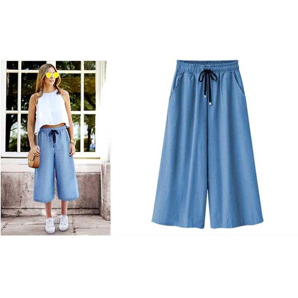 

women's pants & capris women 6xl oversize wide leg jeans crop street wear casual loose denim trouser plus size summer clothing, Black;white