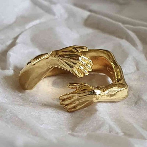 

new ins vintage romantic love hug carved hand ring forever adjustable for women men fashion aesthetic jewelry, Silver