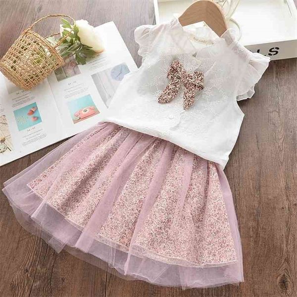 

bear leader kids girl clothing set new summer college style suits t-shirt and skirt 2pcs sets girls casual children clothing 210326, White