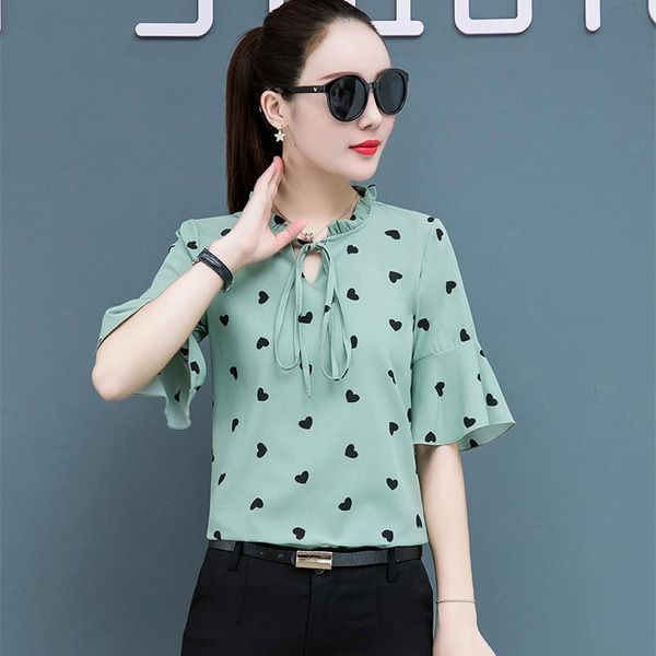 

korean fashion chiffon women blouses office lady shirt and blouse summer short sleeve plus size xxxl/5xl women's & shirts, White