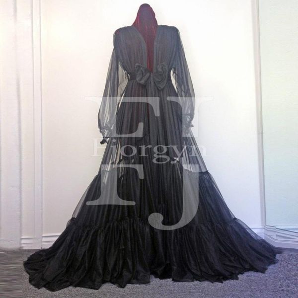 

casual dresses real image 2021 soft tulle robes women's dressing gown long sleeve party dress maternity, Black;gray
