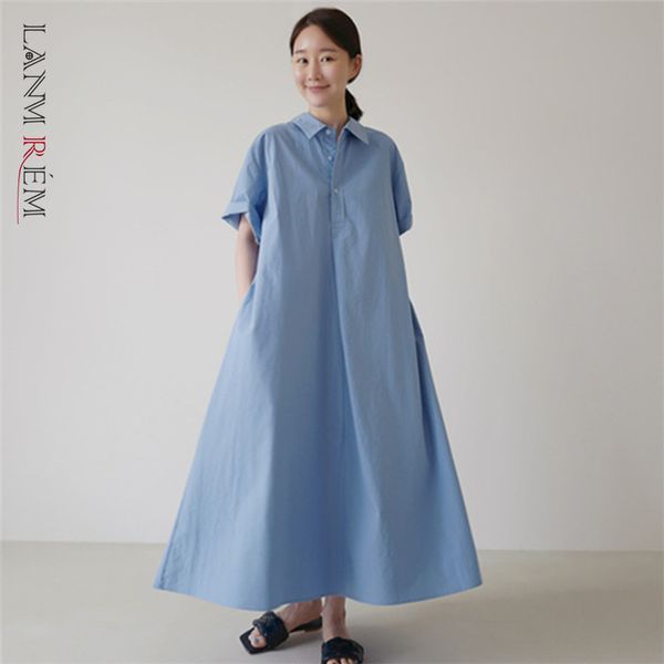 

loose large size shirt dress blue color short sleeve turn down collar women summer fashion dresses 2d1709 210507, Black;gray