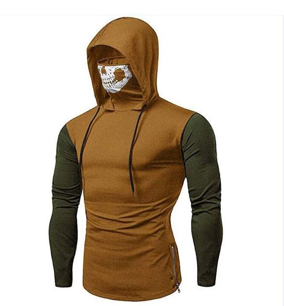 

men's face mask t-shirts shirts skull stitching long sleeve t shirt, White;black