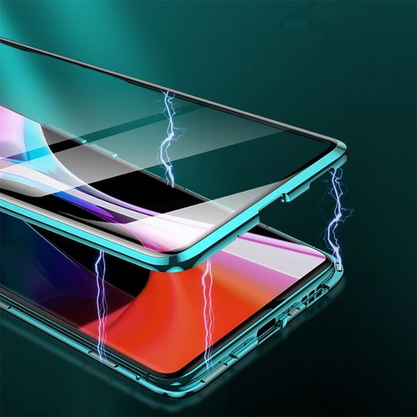 Schlanke magnetische Adsorptions-Tech-Handyhüllen aus Metall für Samsung Galaxy Note20 Ultra Plus Note8 S9, klare, doppelseitige, stoßfeste HD-Hartglasschale