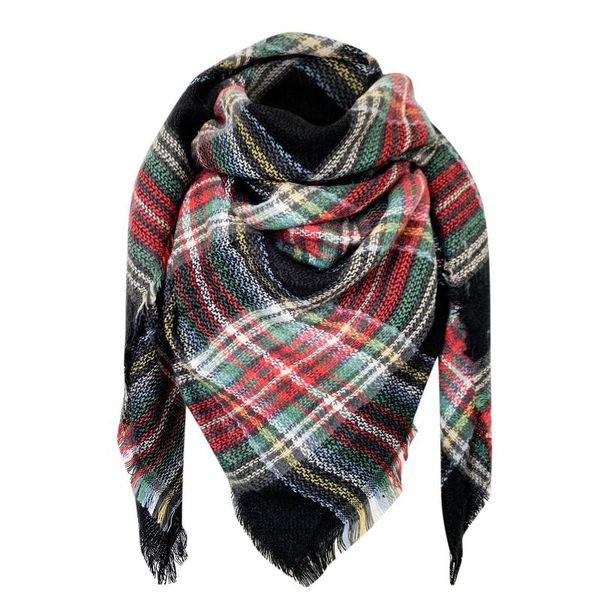 

berets women winter warm cashmere scarf increase double-sided colorful lattice printed shawl snood ladies loop scarves female neckchief, Blue;gray