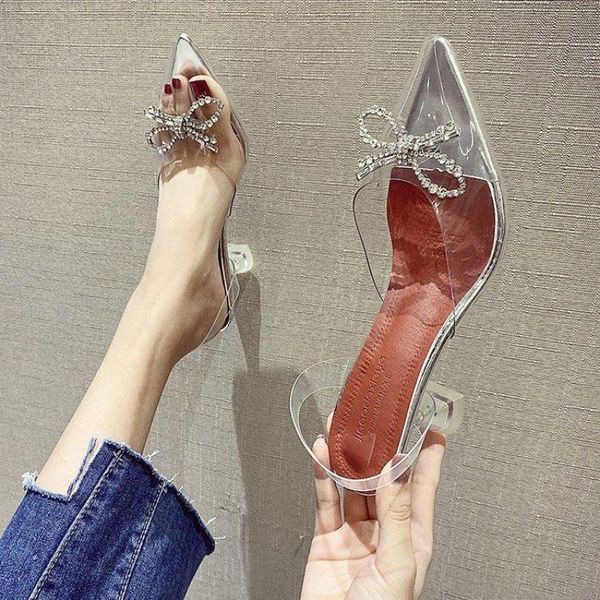 

transparent pvc gladiator sandals women clear crystal 7cm high heel stilettos pumps summer shoes pointed toe dress, Black