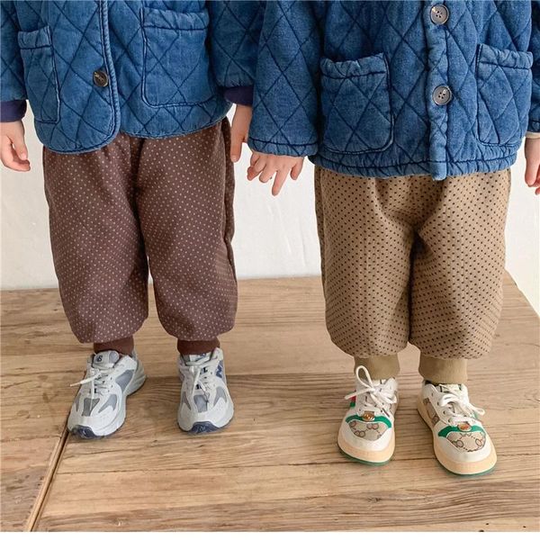 

trousers winter children fleece thicken loose bind feet pants boys and girls cotton double layer warm, Blue