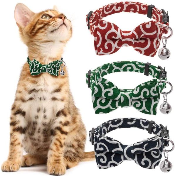 

bowtie cat collar breakaway with bell adjustable collars japanese kimono ninja style for cats kitty kitten puppy & leads