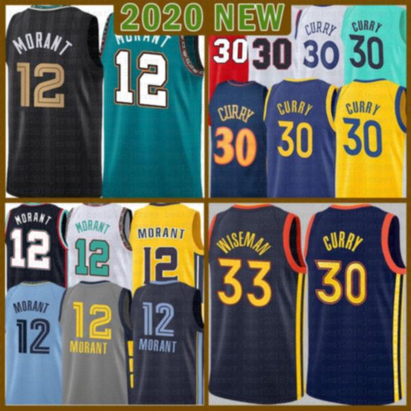 

2021 new ja 12 morant basketball jersey stephen 30 curry mens james 33 wiseman draymond 23 youth kids klay 11 thompson black, Black;red