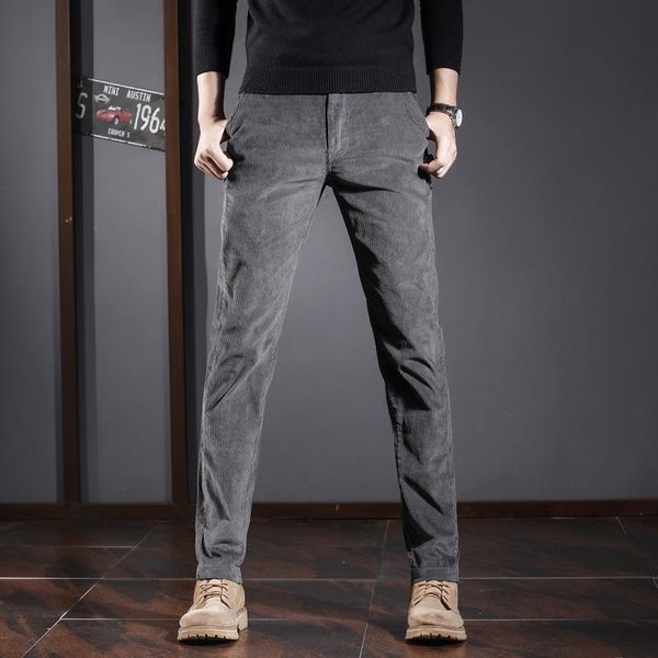 

autumn winter corduroy pants men straight fit stretch casual gray black man trousers 2021 men's
