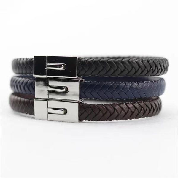 

charm bracelets market personality tide male simple magnetic buckle stainless steel bracelet leather braided hand wholesale j, Golden;silver