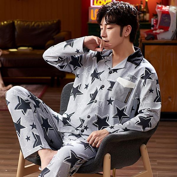 

pajamas men's spring and autumn cotton long sleeve winter summer thin student youth casual homewear suit sleepwear, Black;brown