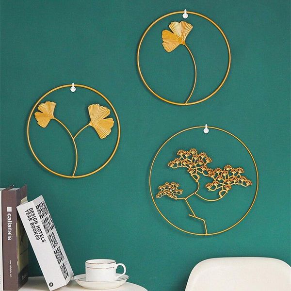 

frames welcome pine golden round wall hanging nordic light luxury modern home crafts metal leaf living room background decoration