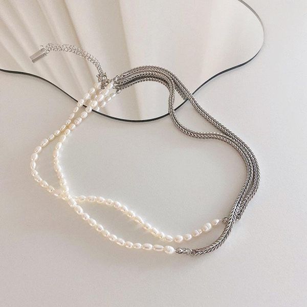 

trendy freshwater pearl metal braided link chain simple temperament long necklace women party jewelry gifts 202105 chains, Silver