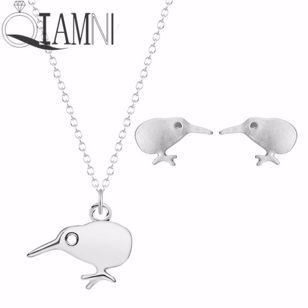 

earrings & necklace qiamni brushed bird stud for women classic animal party gift pendant jewelry sets, Silver