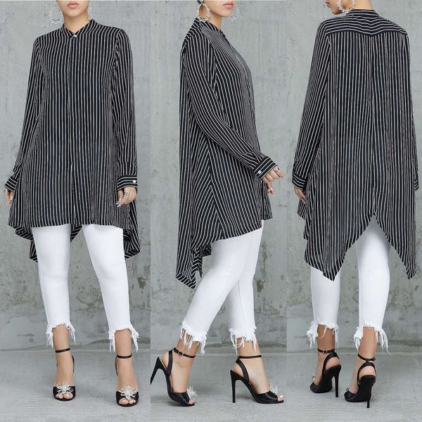 

2020 fashion loose stripe stitching women's shirt skirt, White