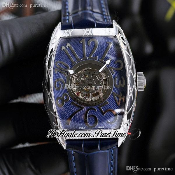 Grand Central Cintrée Curvex Vanguard A21J Mens Automático Assista Skeleton Edição Limitada Caso de Aço Azul Dial Número de Prata Marcadores de Couro Puretime F09C3