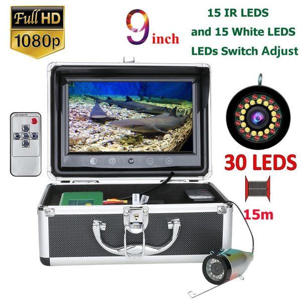 

fish finder 9 inch 1080p underwater fishing camera hd 1280*720 screen15pcs white leds+15pcs ir led 15/30m fishfinder