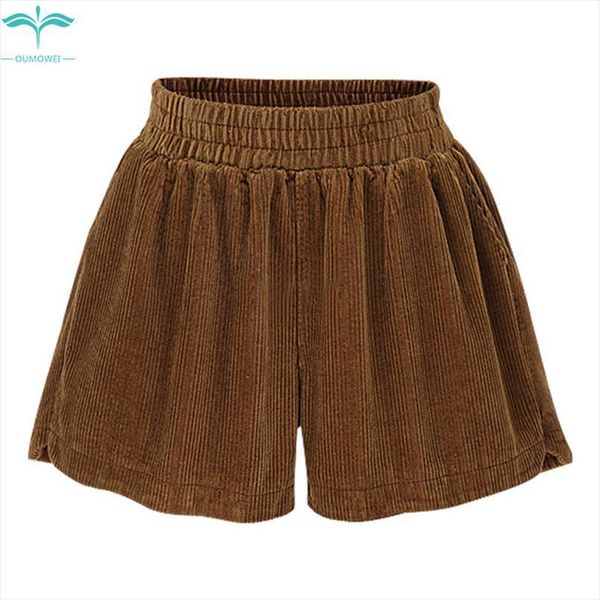 

oumowei autumn wide leg fashion womens short wild casual solid color corduroy high waist m 6xl, White;black