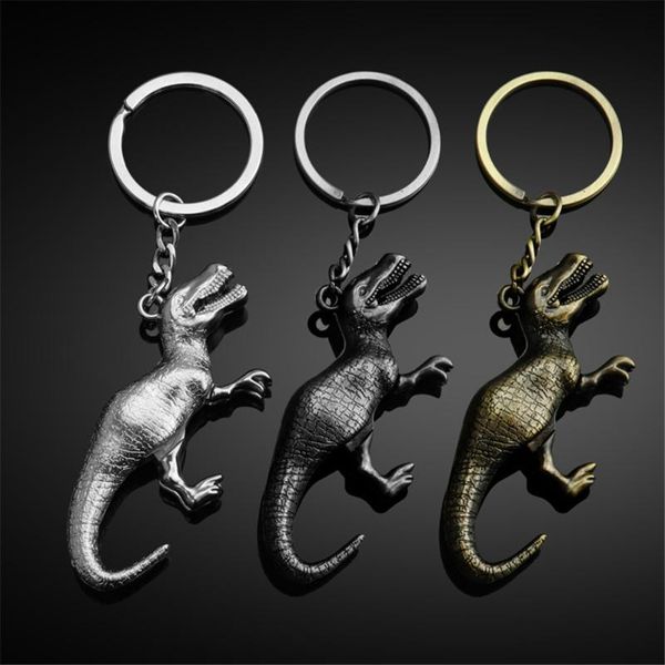 

keychains 3d simulation dinosaur keychain stainless steel keyring retro bag pendant keyholder tyrannosaurus accessories, Silver