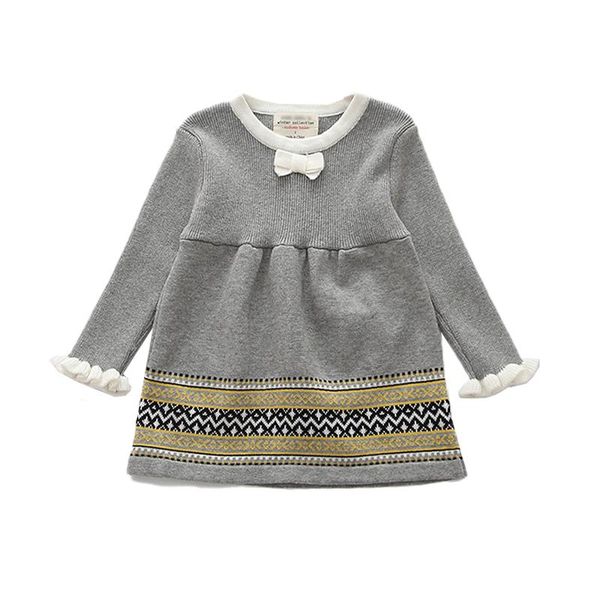 

girl's dresses autumn winter baby girls knitted dress classic england style princess kids children clothes, Red;yellow