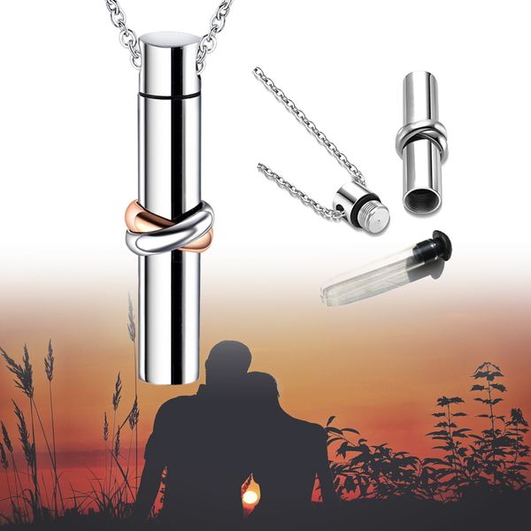

stainless steel cremation jewelry urn for ashes pendant infinite cylindrical pendant man and women ash holder keepsake necklace, Silver