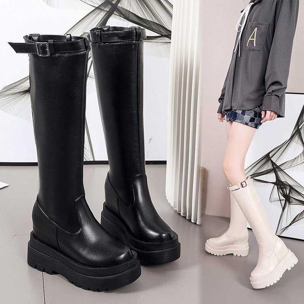 

boots 2021 women's below knee height in british wind, Black